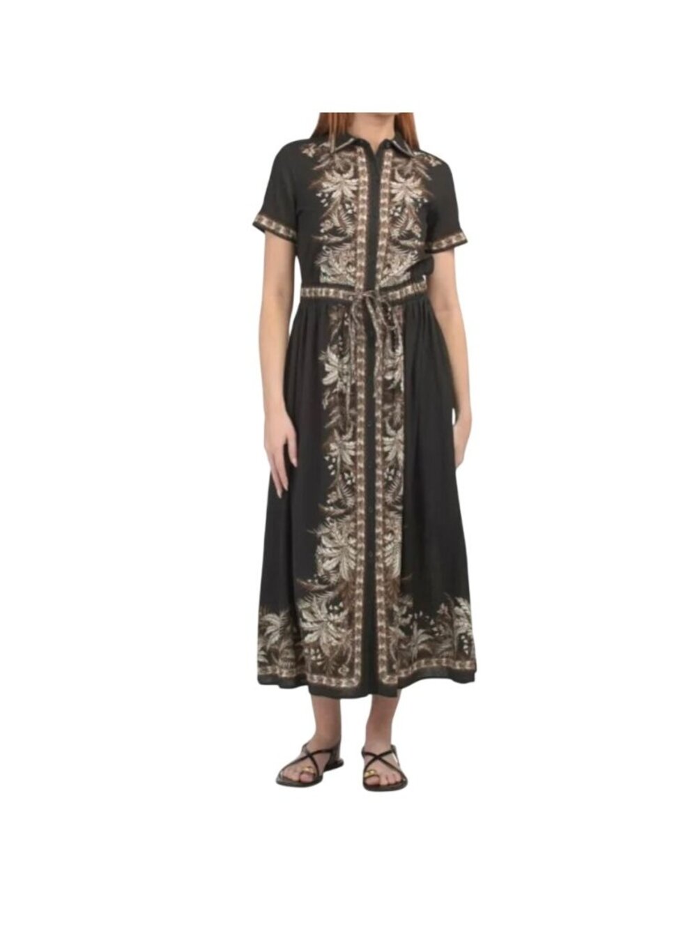 NWT Max Studio London Metallic Floral Belted Shirt Dress Large MSRP $198
